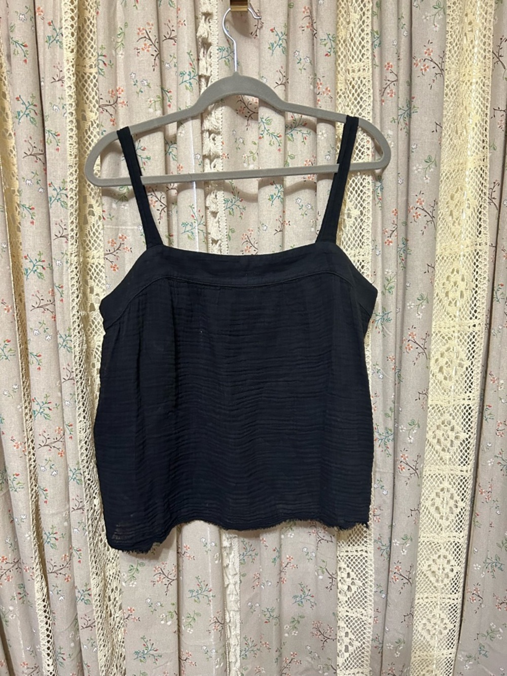 Michael Stars Cotton Gauze‎ Tank Top Black Strappy Swing Camisole USA NWOT